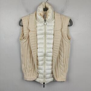 Moncler Sweater Vest Womens XS Cream Down Puffer Full‎ Zip Cableknit Wool Preppy